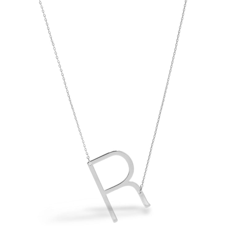 SILVER LETTER R INITIAL CHARM NECKLACE