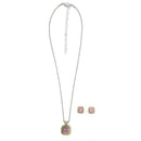 Two-Tone Rose Crystal  Square Pendant Necklace And Earrings Set