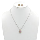 Two-Tone Rose Crystal  Square Pendant Necklace And Earrings Set