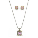 Two-Tone Rose Crystal  Square Pendant Necklace And Earrings Set