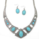 OXIDIZE SILVER TURQUOISE EARRINGS AND NECKLACE SET