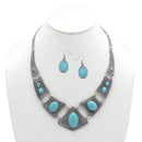 OXIDIZE SILVER TURQUOISE EARRINGS AND NECKLACE SET