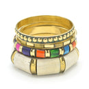 GOLD BRASS WOOD AND RESIN 4 PCS MULTICOLOR BANGLE SET