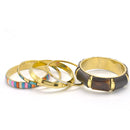 GOLD BRASS WOOD AND RESIN MULTICOLOR 4 PCS BANGLE SET