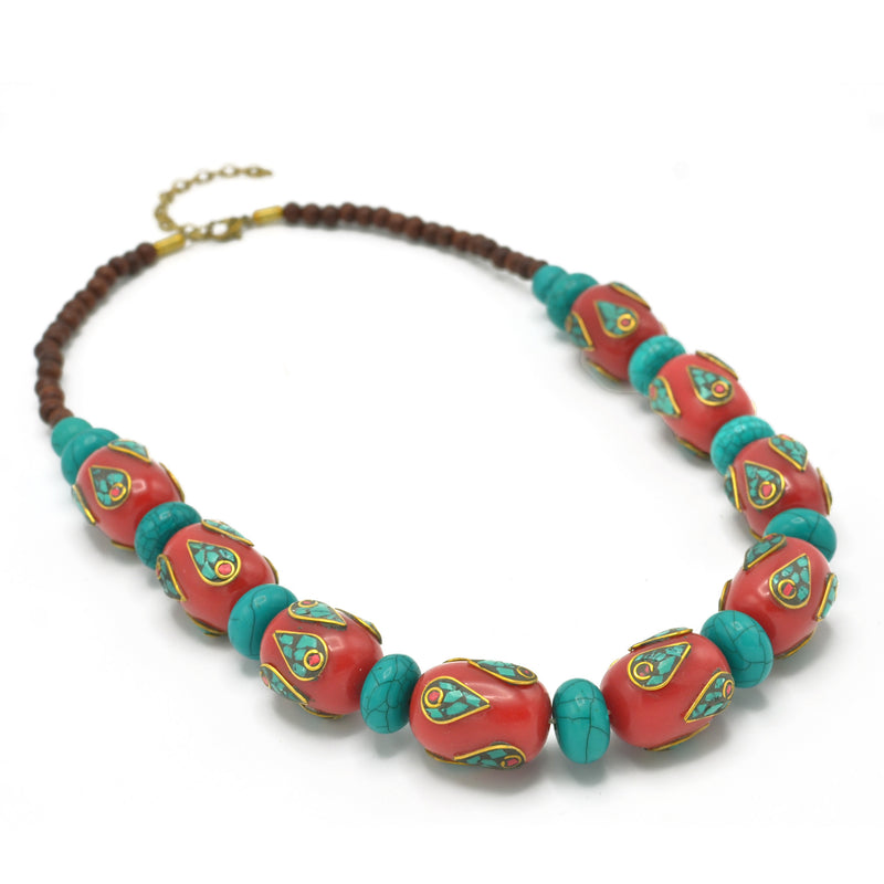 TURQUOISE AND CORAL BIG BEADS NECKLACE