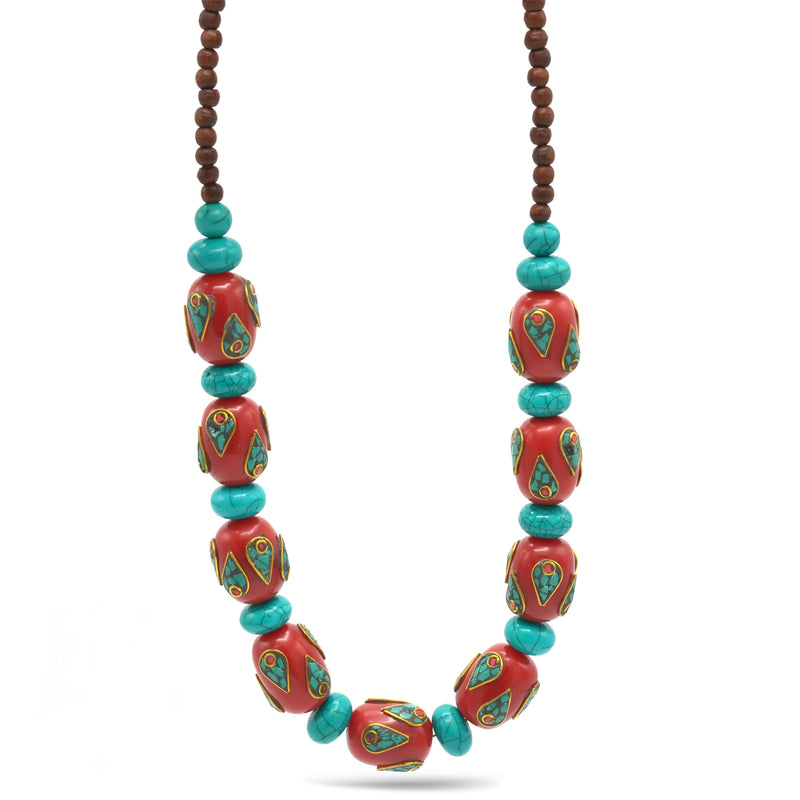 TURQUOISE AND CORAL BIG BEADS NECKLACE
