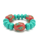 TURQUOISE AND CORAL BEADS MEMORY WITE STRETCH BRACELET
