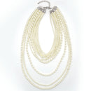 Silver Cream Pearl Multi-Row Layer Necklace