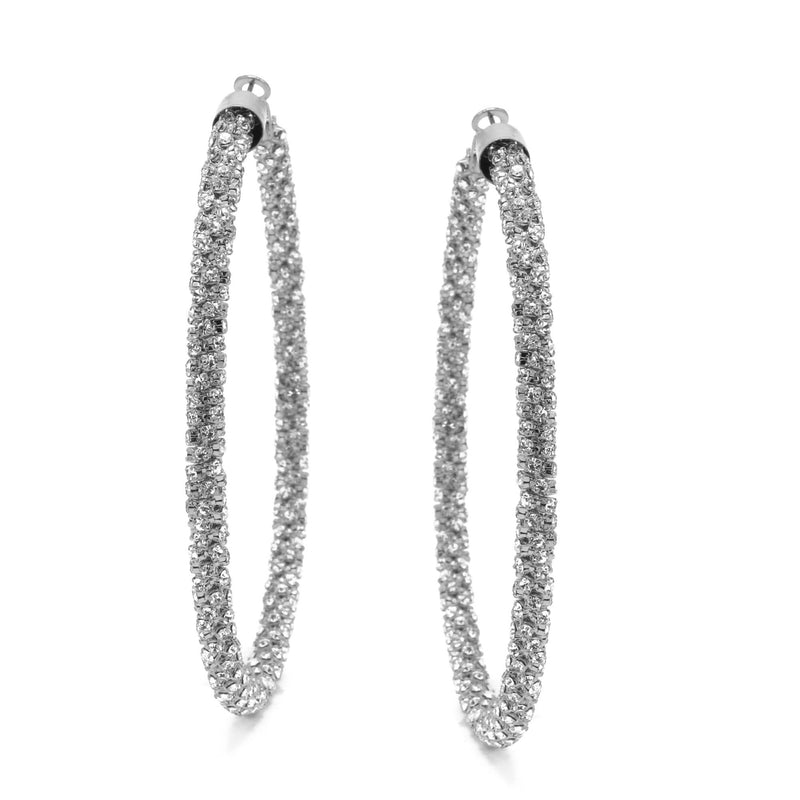 RHODIUM RHINESTONE WRAPPED HOOP EARRINGS