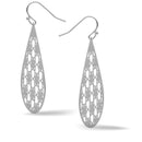 RHODIUM LASER CUT LIGHT WEIGHT TEARDROP EARRINGS