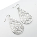 RHODIUM LASER CUT LIGHT WEIGHT TEARDROP EARRINGS