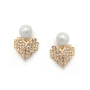 GOLD RHINESTONES HEART PEARL STUD EARRINGS
