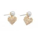 GOLD RHINESTONES HEART PEARL STUD EARRINGS