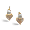 GOLD RHINESTONES HEART PEARL STUD EARRINGS