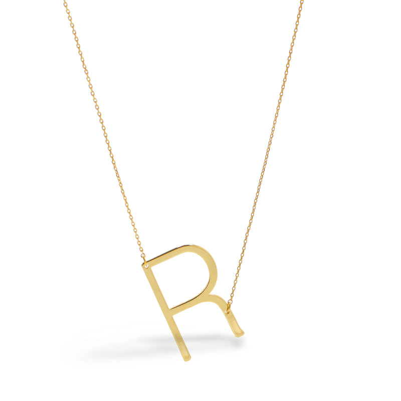 GOLD LETTER R INITIAL CHARM NECKLACE