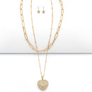 Gold Heart Crystal Pendant Necklace And Earrings Set# # HNN+E90640GC Gold Crystal(SE6)SF6)