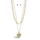 Gold Heart Crystal Pendant Necklace And Earrings Set# # HNN+E90640GC Gold Crystal(SE6)SF6)