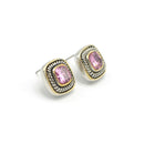 TWO TONE ROSE CRYSTAL SQUARE EARRINGS SET