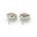 TWO TONE ROSE CRYSTAL SQUARE EARRINGS SET