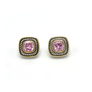 TWO TONE ROSE CRYSTAL SQUARE EARRINGS SET