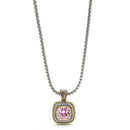 TWO TONE ROSE CRYSTAL SQUARE PENDANT BOX CHAIN NECKLACE