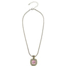 TWO TONE ROSE CRYSTAL SQUARE PENDANT BOX CHAIN NECKLACE