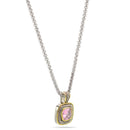 TWO TONE ROSE CRYSTAL SQUARE PENDANT BOX CHAIN NECKLACE