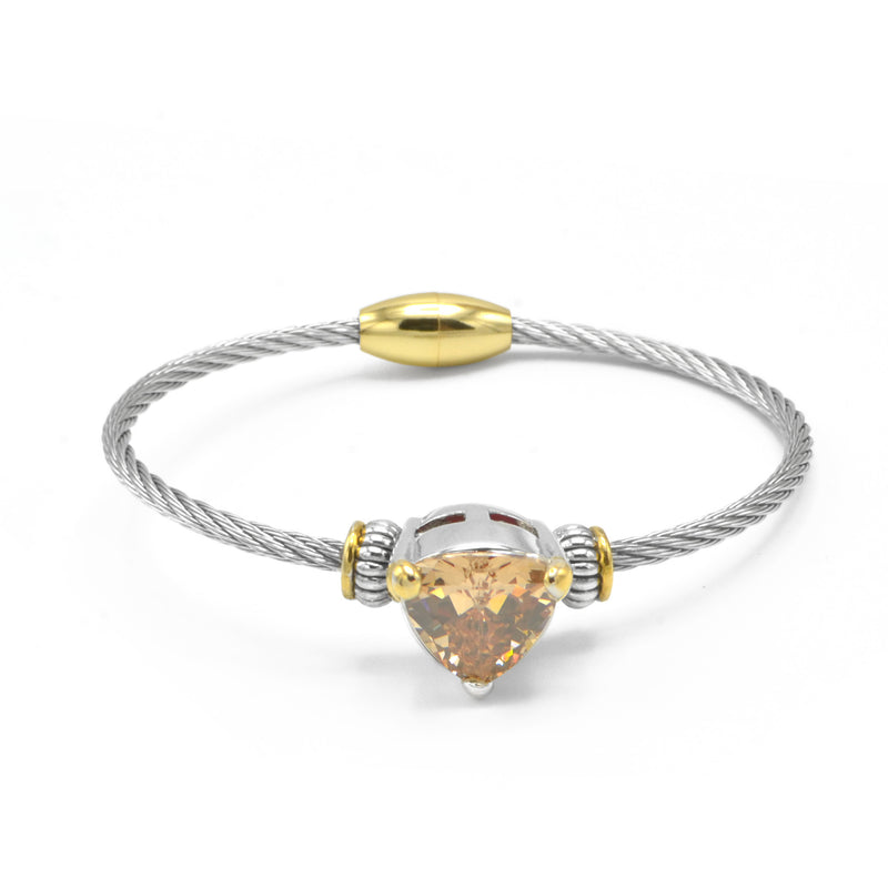 TWO TONE LIGHT TOPAZ CRYSTAL CLASSIC CABLE BRACELET