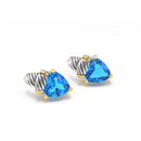 TWO TONE AQUA BLUE CRYSTAL CLASSIC STUD EARRINGS
