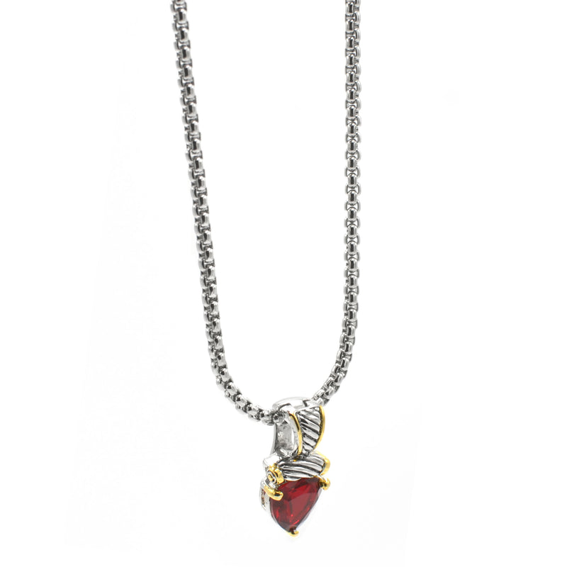 TWO TONE SIAM CRYSTAL PENDANT NECKLACE