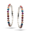SILVER MULTI COLOR RHINESTONE HOOP EARRING