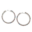SILVER MULTI COLOR RHINESTONE HOOP EARRING