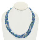 SILVER TURQUOISE AND BLUE RECTANGLE BEADS LAYER NECKLACE