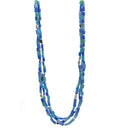 SILVER TURQUOISE AND BLUE RECTANGLE BEADS LAYER NECKLACE
