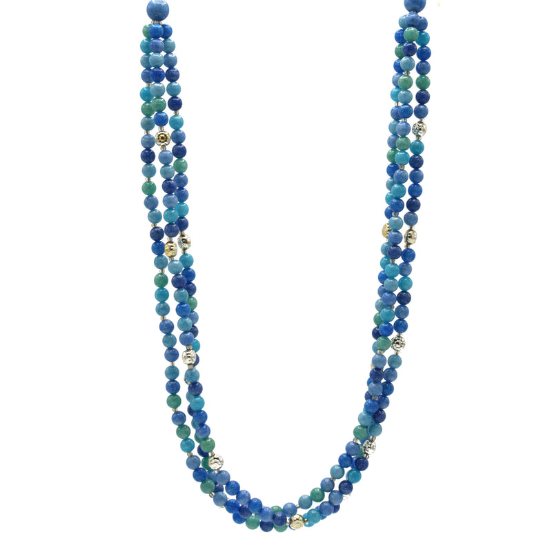 SILVER TURQUOISE AND BLUE BEADS LAYER NECKLACE