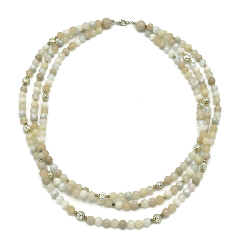 SILVER  WHITE CREAM AND GRAY  BEADS LAYER NECKLACE