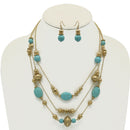 GOLD AND TURQUOISE BEADS LAYER NECKLACE AND EARRINGS SET