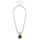 TWO-TONE EMERALD GREEN SQUARE PENDANT BOX CHAIN NECKLACE