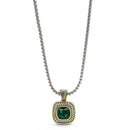 TWO-TONE EMERALD GREEN SQUARE PENDANT BOX CHAIN NECKLACE