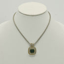 TWO-TONE EMERALD GREEN SQUARE PENDANT BOX CHAIN NECKLACE