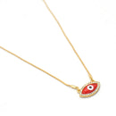 GOLD RED EVIL EYE PENDANT SHORT NECKLACE