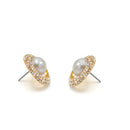 GOLD CRYSTAL AND CREAM PEARL OVAL STUD EARRINGS