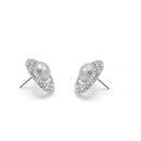 RHODIUM CRYSTAL AND CREAM PEARL OVAL STUD EARRINGS