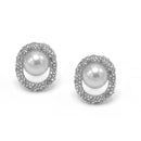 RHODIUM CRYSTAL AND CREAM PEARL OVAL STUD EARRINGS