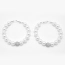 SILVER CREAM PEARL HOOP EARRINGS