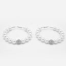 SILVER WHITE PEARL AND CRYSTAL PAVE BALL HOOP EARRINGS
