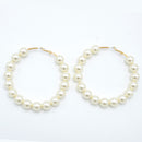 GOLD CREAM PEARL HOOP EARRINGS