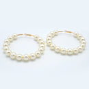 GOLD CREAM PEARL HOOP EARRINGS