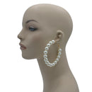 GOLD CREAM PEARL HOOP EARRINGS