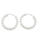 SILVER CREAM PEARL HOOP EARRINGS